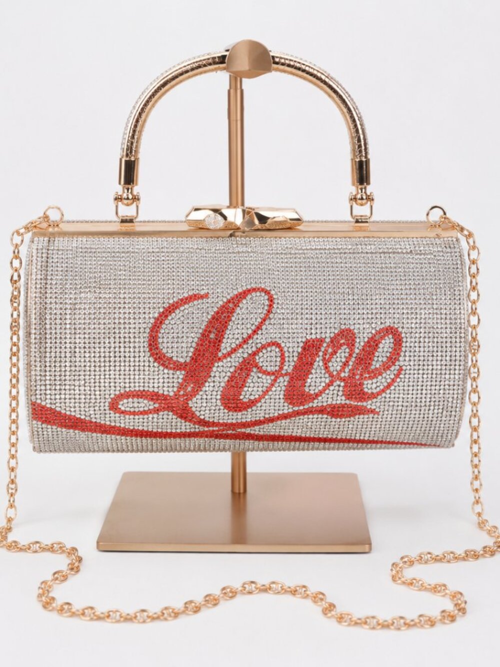 Love Rhinestone Clutch with Chain